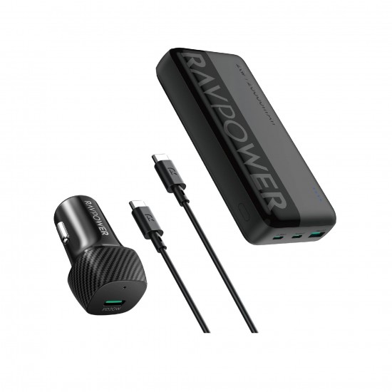 RAVPOWER RP-VC1015 CAR CHARGER COMBO 20000MAH (RP-VC1017+RP-PB1229+CB1021)