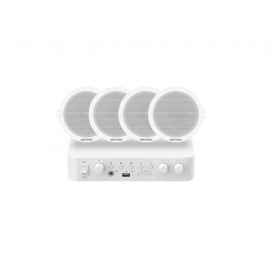 HIKVISION - SOUND - DS-QAE0KA60206-4 - Analog Audio Kit with 60W Analog Amplifier and 4* 6W Ceiling Speakers - كت سماعات سقفية عدد 4 قدرة الواحدة 6 واط