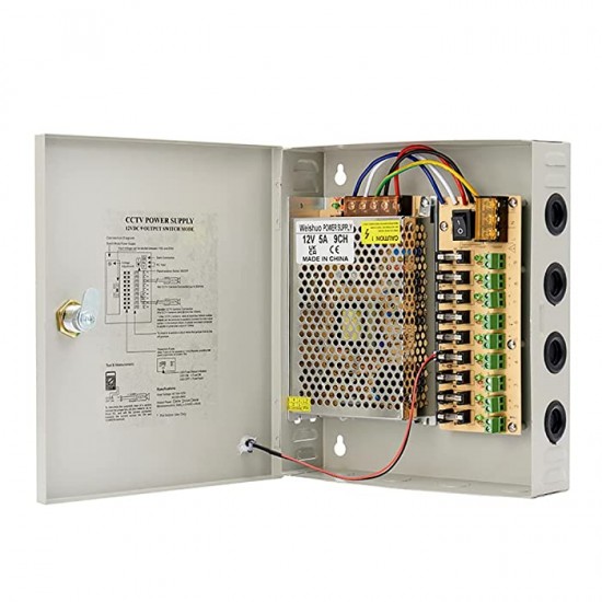 POWER SUPPLY 12V-5A BOX محولة لكاميرات المراقبة