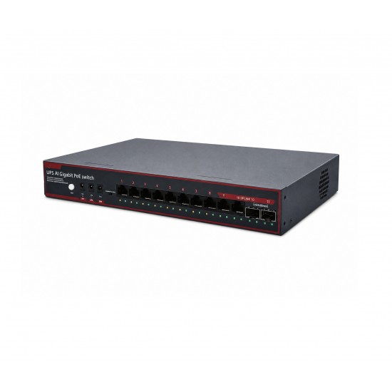 HUB POE WITH UPS - CARBON  ( 8 PORT GIGA - 2 PORT UPLINK GIGA - 2 PORT SFP - 5V/12V/48V - 24000MAH )