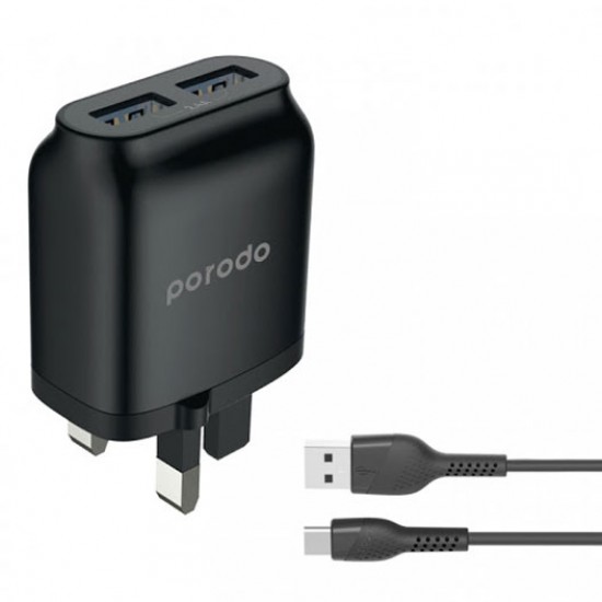 PORODO DUAL PORT CHARGER + FAST CHARGING TYPE C CABLE